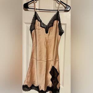 Samantha Chang Champagne Slip with Black Lace Trim